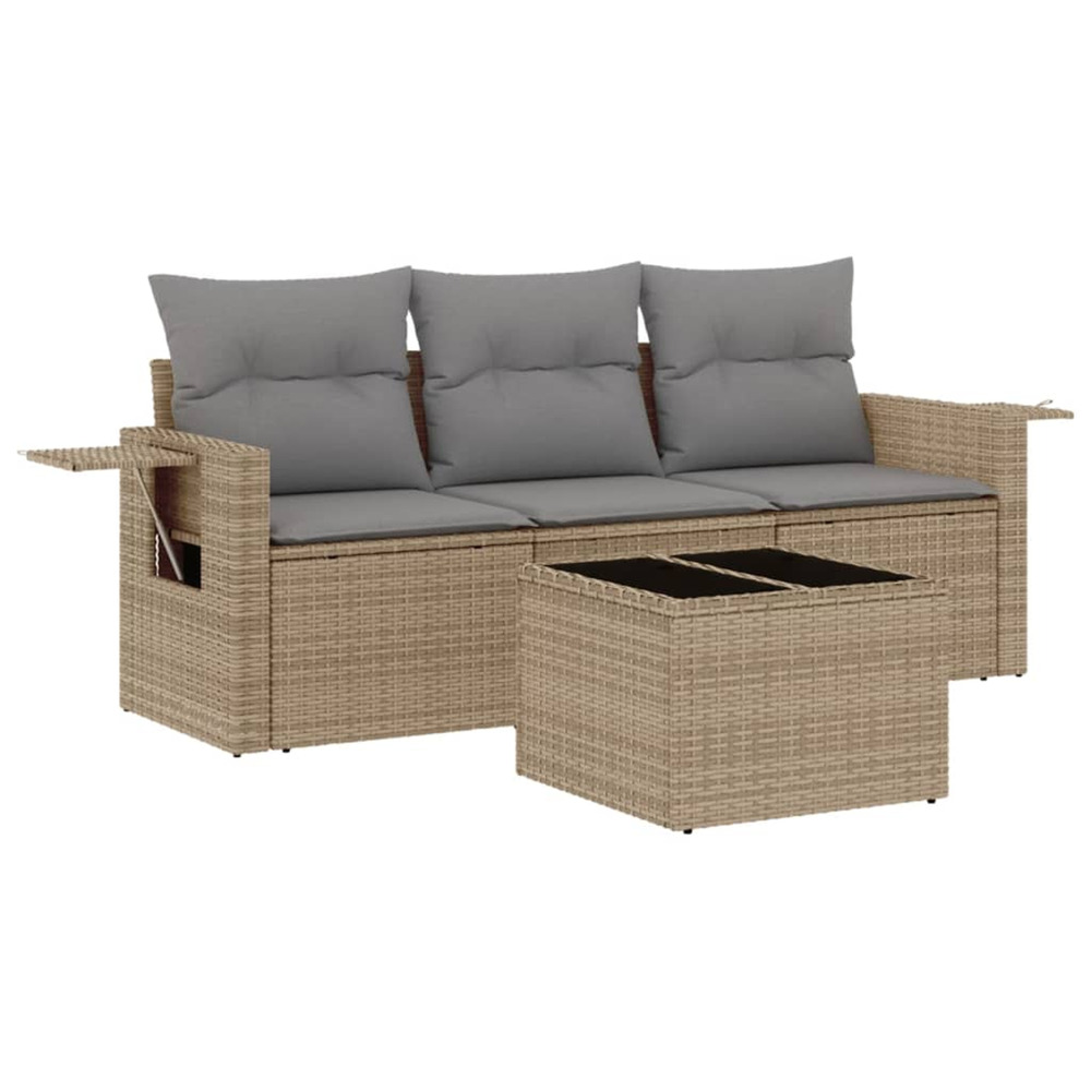Salon de jardin avec coussins 4 pcs beige résine tressée