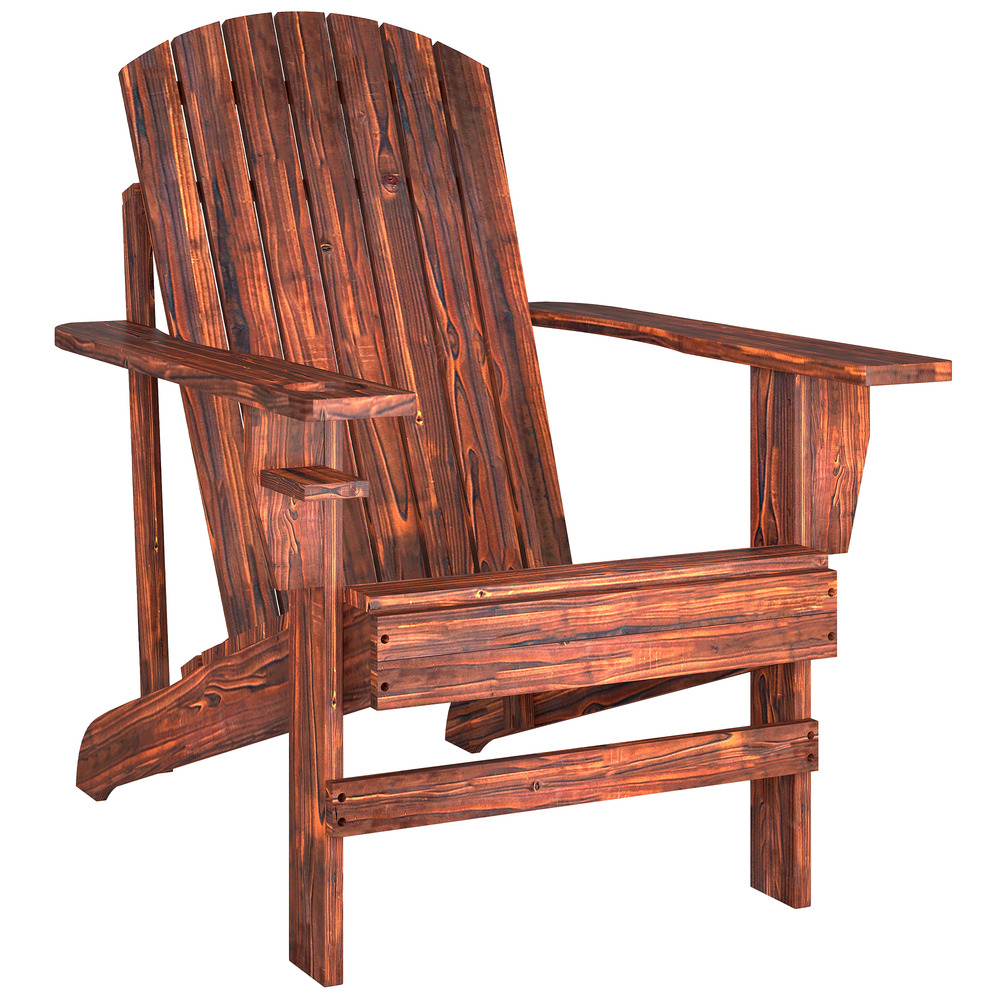Fauteuil adirondack en bois carbonisé avec porte-gobelet, 72 x 95 x 93 cm, chaise longue de balcon résistante