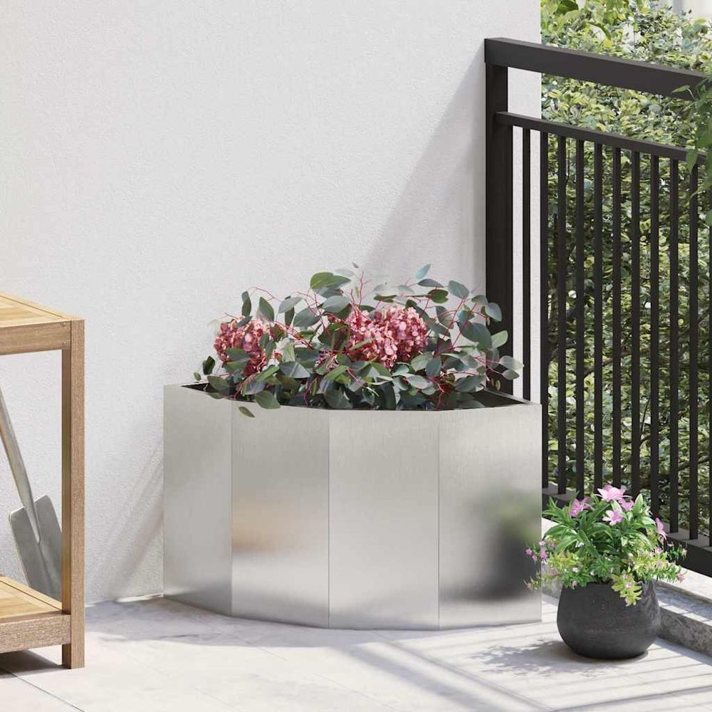 Bac à fleurs d'angle acier inoxydable pour jardin balcon argent 45x45x35 cm