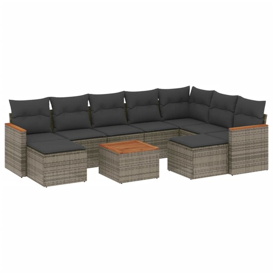 Salon de jardin avec coussins 10 pcs gris résine tressée