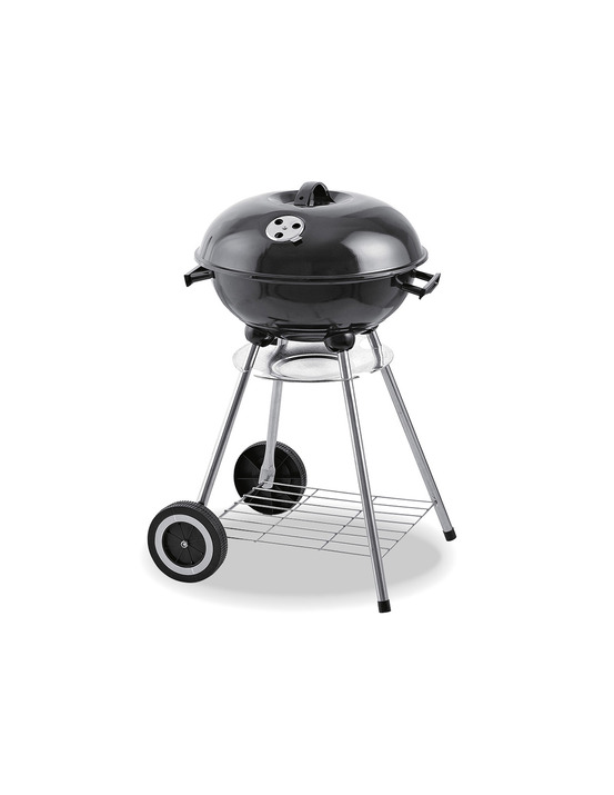 Barbecue sur pied en métal noir avec couvercle et roues ø41x70cm - gourmet kitchen