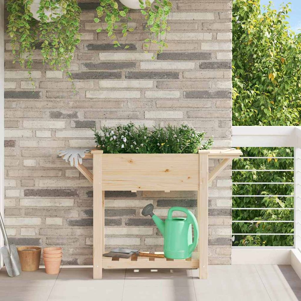 Bac à plantes en bois de sapin avec étagère de rangement pour jardin 111cm