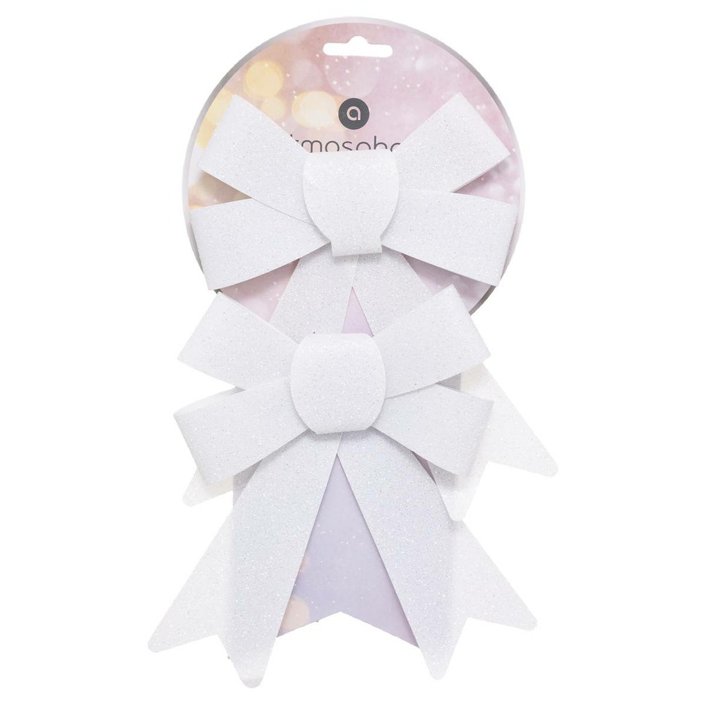 Décoration nœud paillettes petit modèle x 2 14x48 cm blanc