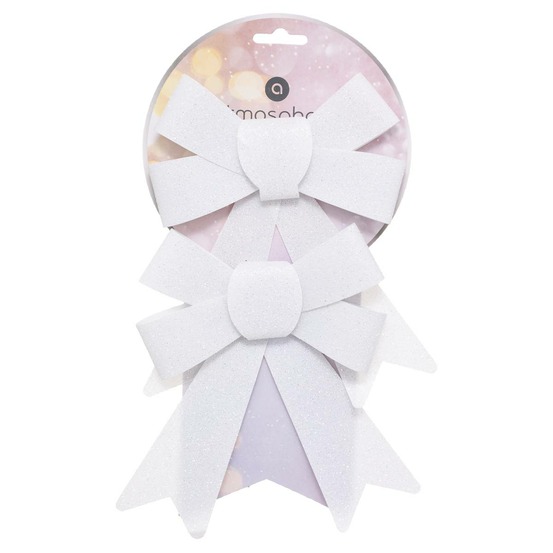 Décoration nœud paillettes petit modèle x 2 14x48 cm blanc