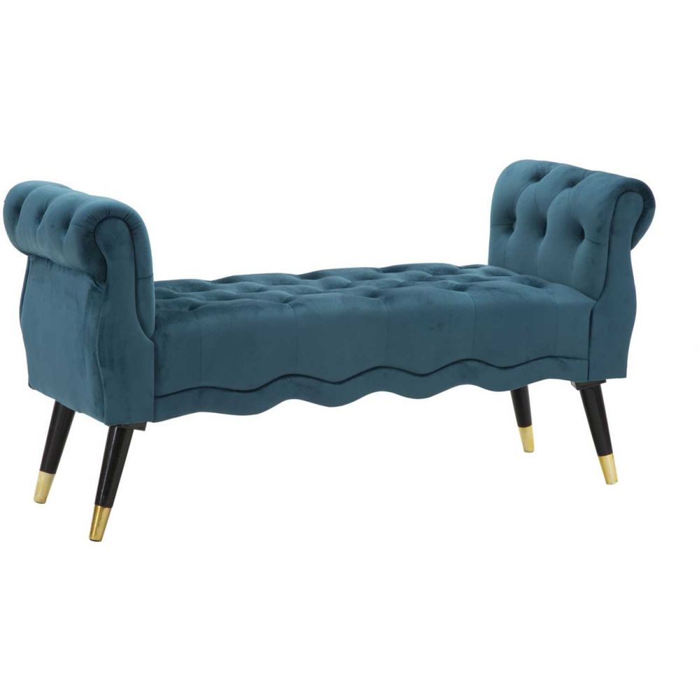 Banc en tissu paris 120 x 40 x 60 cm bleu sarcelle - noir et doré