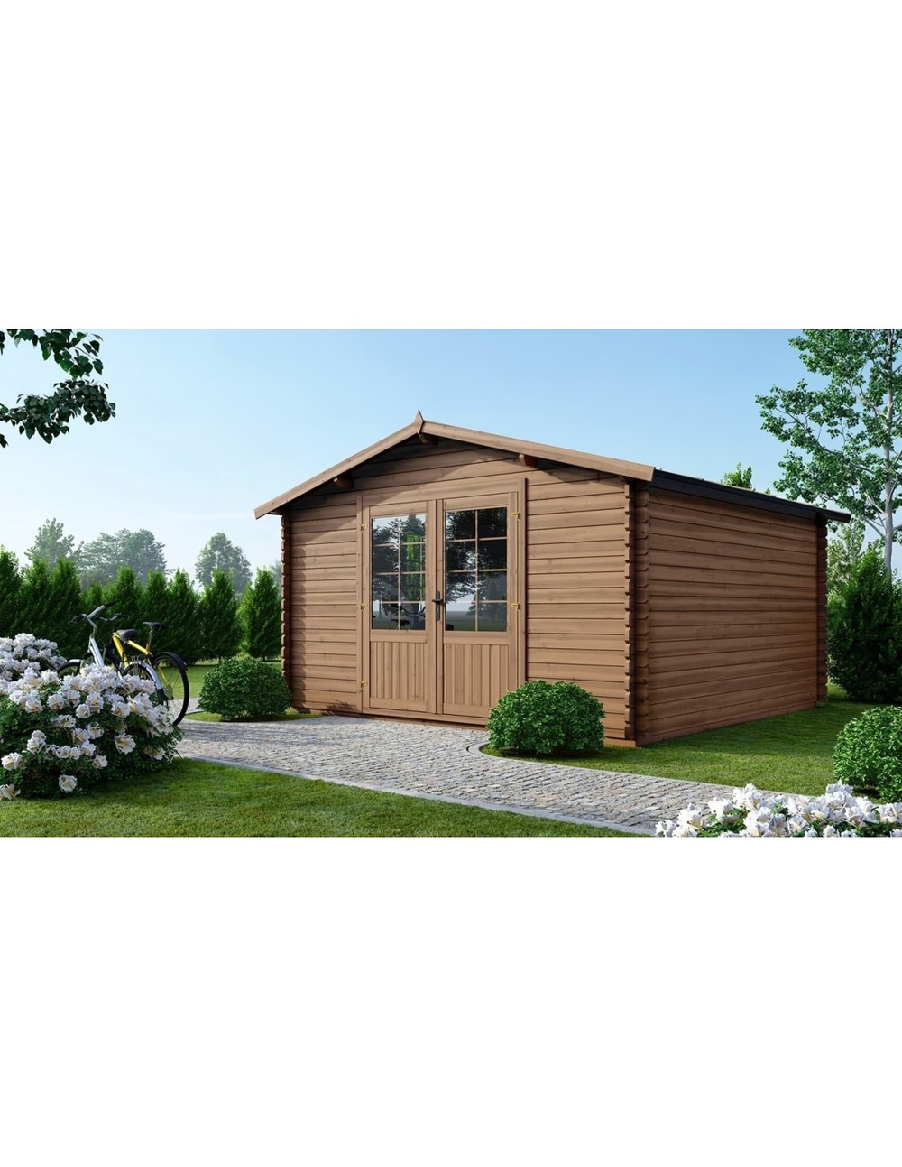 Abri de jardin en bois - 15,20m2 - 3,90x3,90m - traité - ep. 34mm - couleur: marron - dom563 - altanka