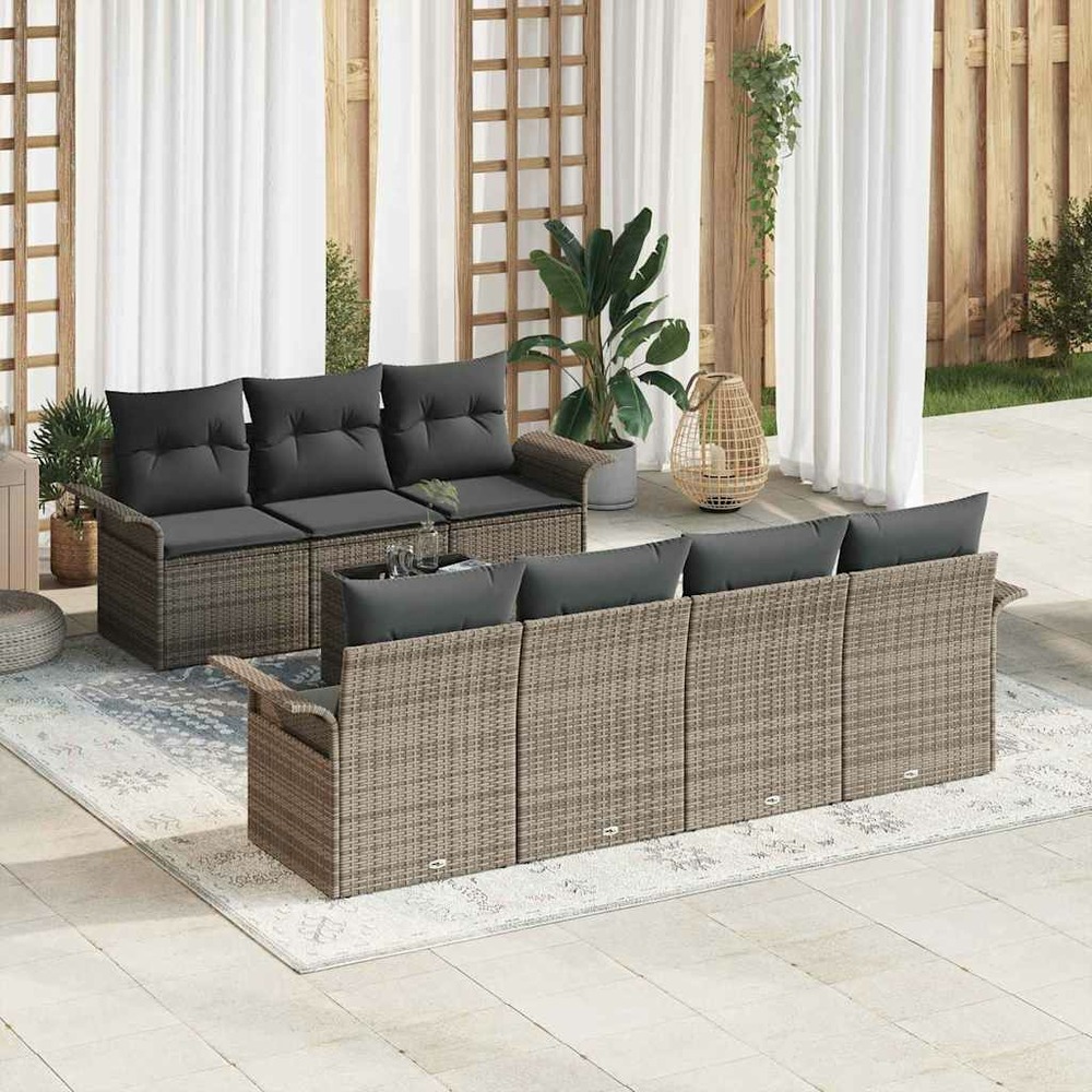Ensemble de canapé de jardin avec coussin 8 pcs gris polyrotin