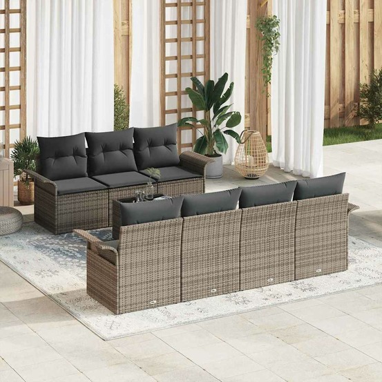Ensemble de canapé de jardin avec coussin 8 pcs gris polyrotin