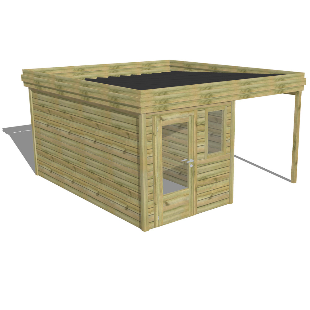 Abri de jardin bois pin traité autoclave 27mm - 4,14x4,34m / 18m2 - bac acier - abri français