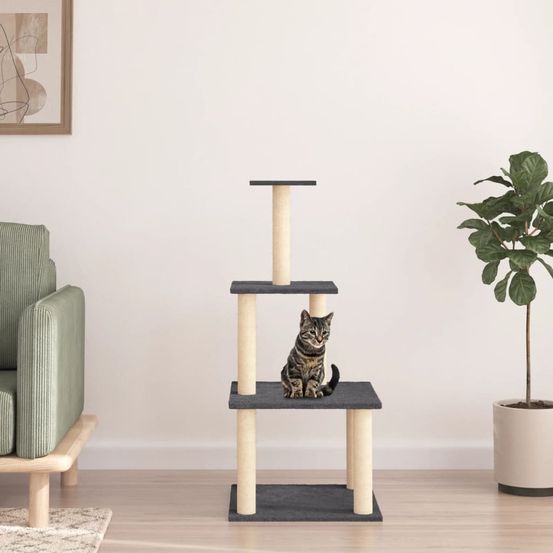 Arbre à chat sobre plateforme sisal gris foncé 111cm pour chat minimaliste
