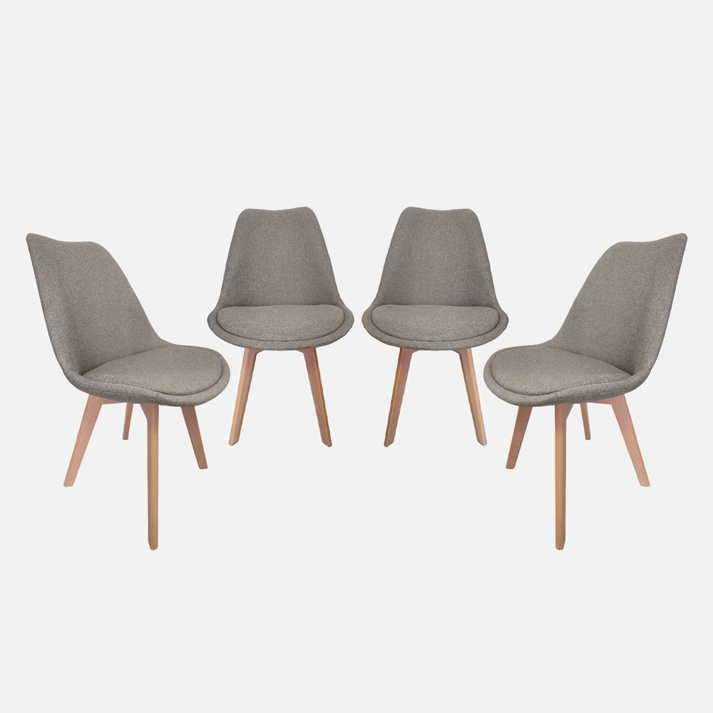 Lot de 4 chaises scandinaves revêtement tissu, pieds bois de hêtre - nils