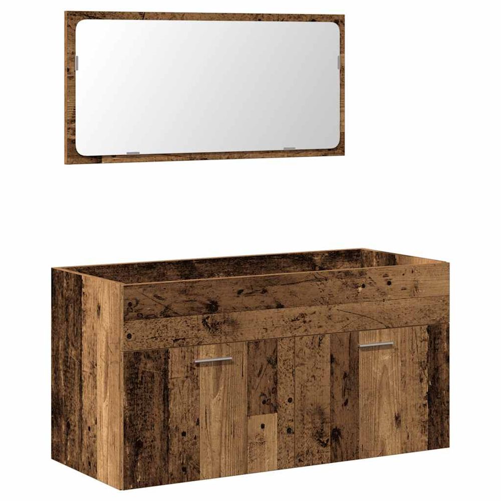 Armoire de salle de bain et miroir vieux bois bois d'ingénierie