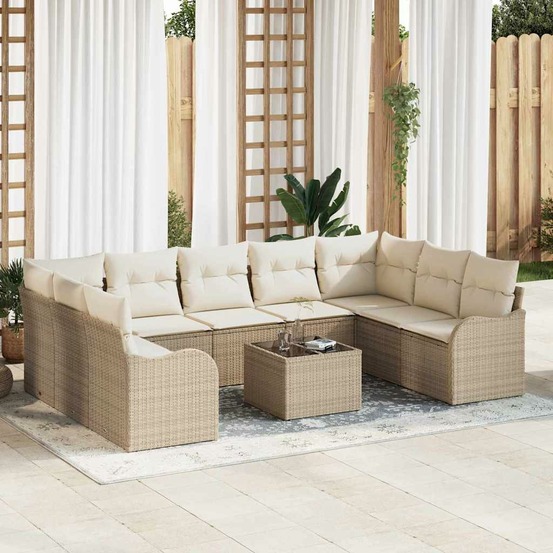 Ensemble de canapé de jardin 10 pcs beige et blanc poly rotin