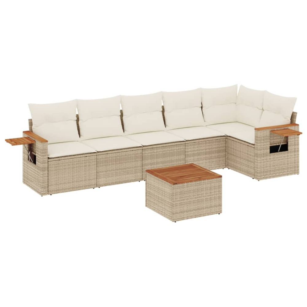 Salon de jardin avec coussins 7 pcs beige résine tressée