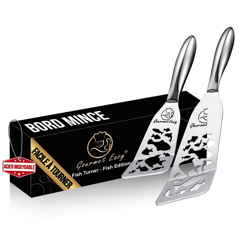 Set spatules poisson inox 1 grande et 1 petite spatule métal édition poisson