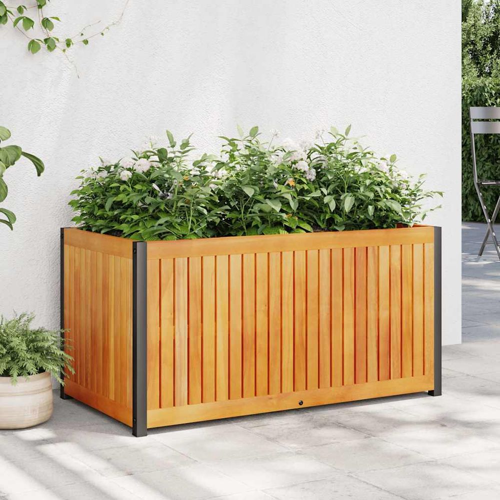 Jardinière rectangulaire bois d'acacia et acier pour balcon 85x45x44 cm