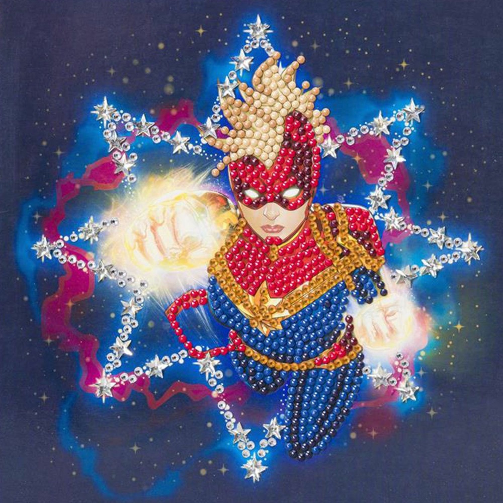 Carte crystal art à diamanter - captain marvel - 18 x 18 cm