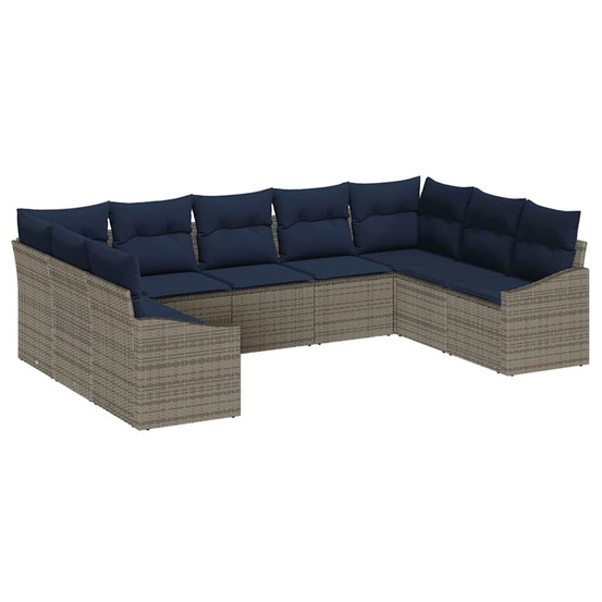 Ensemble de canapé de jardin 9 pcs gris et bleu marine