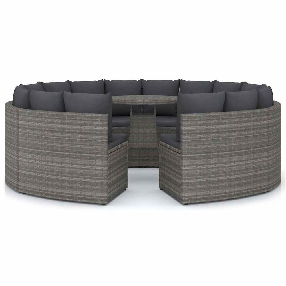 Salon de jardin 9 pcs avec coussins résine tressée gris