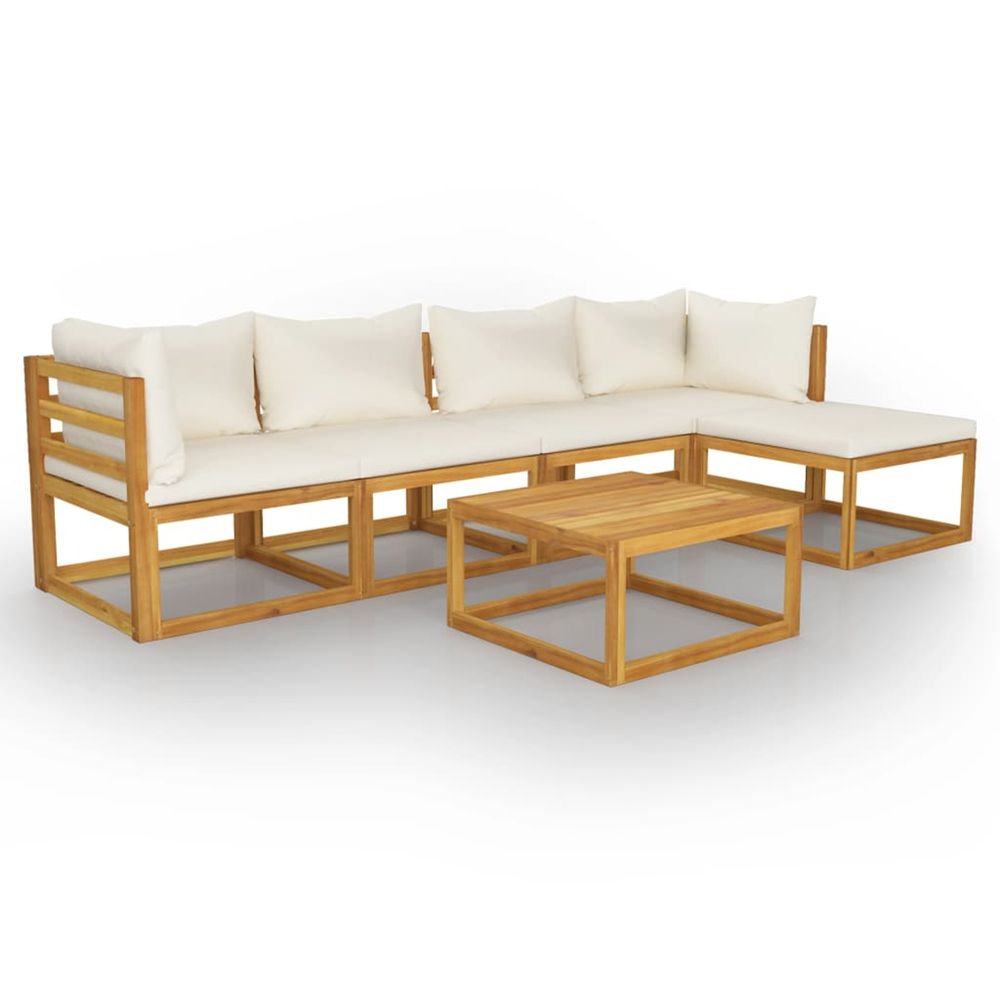 Salon de jardin 6 pcs avec coussin crème bois d'acacia solide