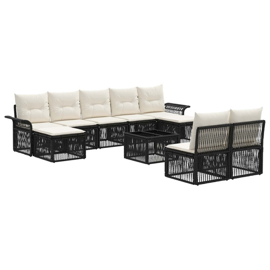 Ensemble de canapé de jardin 10 pcs noir polyrotin