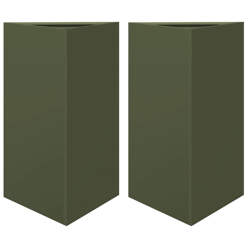 Jardinières 2 pcs vert olive triangulaire 50x43x75 cm acier