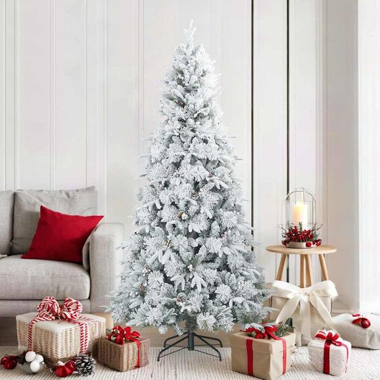 Sapin de noël artificiel enneigé avec décorations pour salon blanc 180 cm