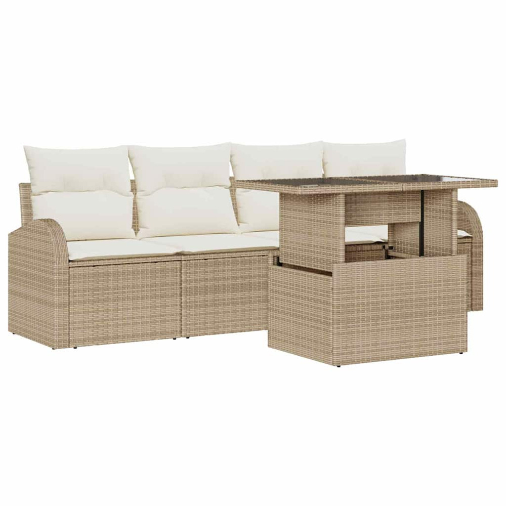 Ensemble de canapé de jardin 5 pcs beige poly rattan