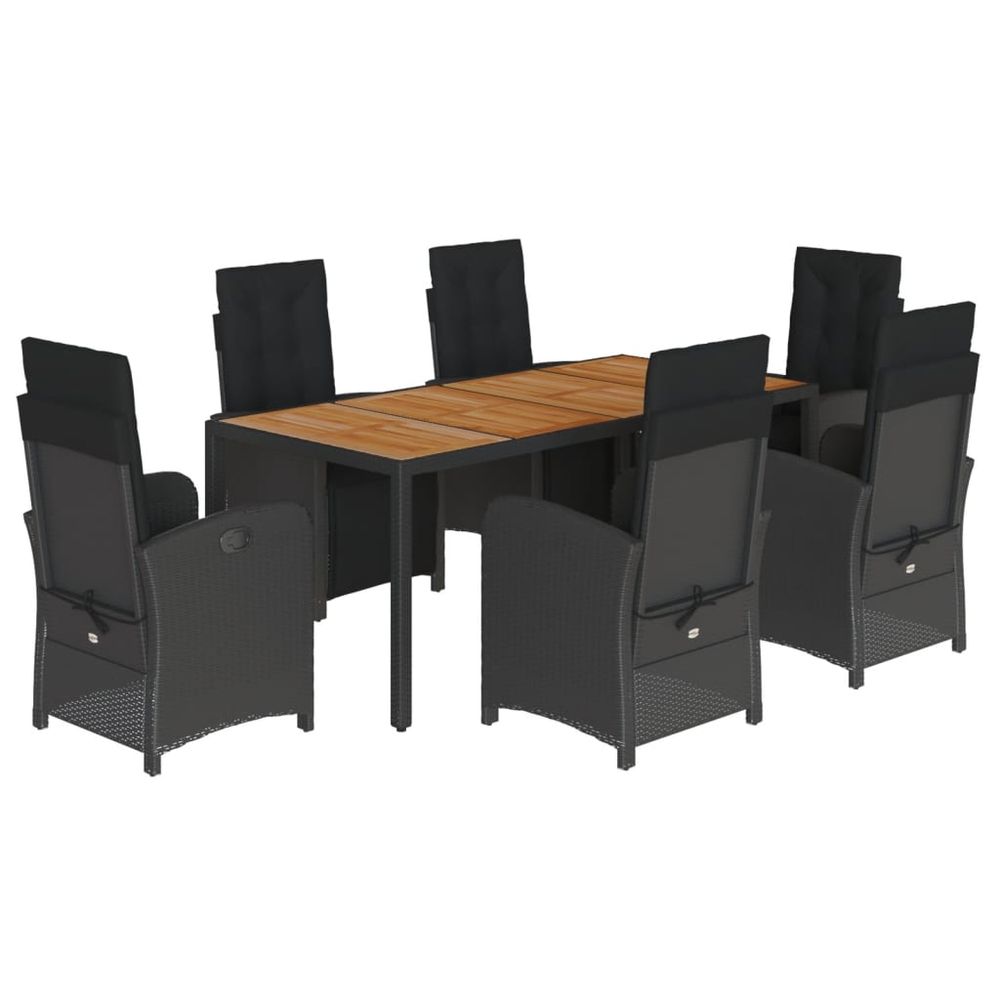 Ensemble à manger de jardin coussins 7pcs noir résine tressée