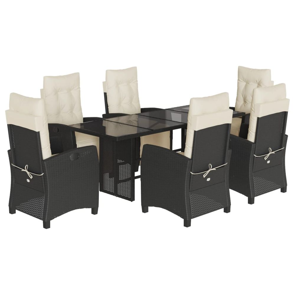 Ensemble à manger de jardin coussins 7pcs noir résine tressée