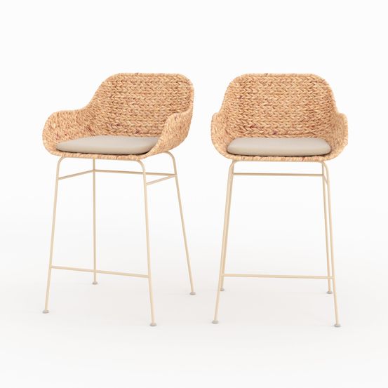 Faro-lot de 2 chaises pour îlot central 66 cm en matière naturelle