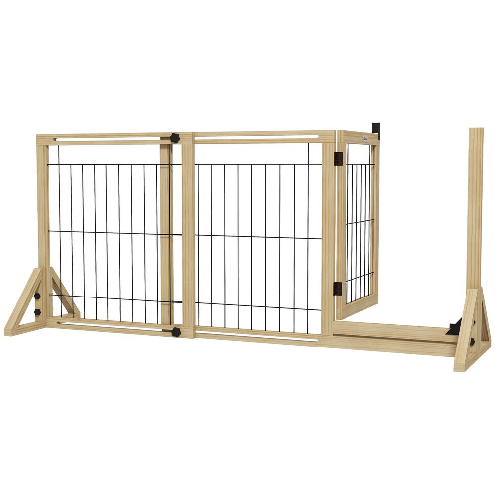 Barrière extensible chiens bois acier couloirs portes accès facile 112-159x70cm naturel - comfortxl pet living