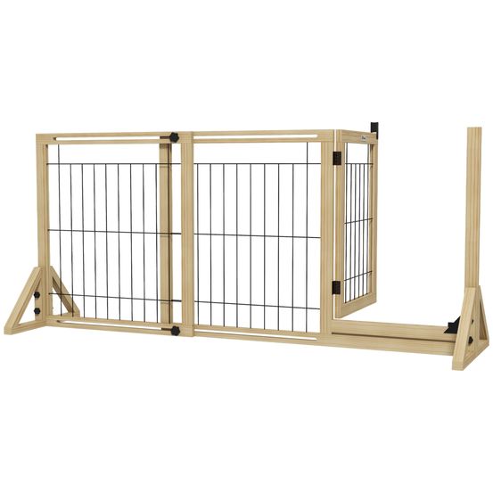Barrière extensible chiens bois acier couloirs portes accès facile 112-159x70cm naturel - comfortxl pet living