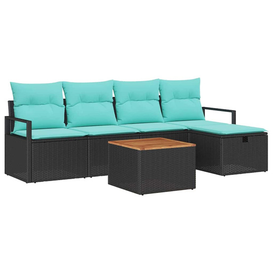 Ensemble de canapé de jardin avec coussin 6 pcs noir polyrotin