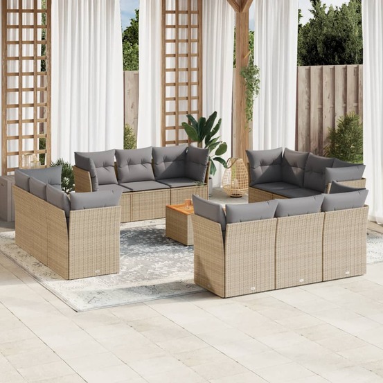 Salon de jardin et coussins 13 pcs mélange beige résine tressée