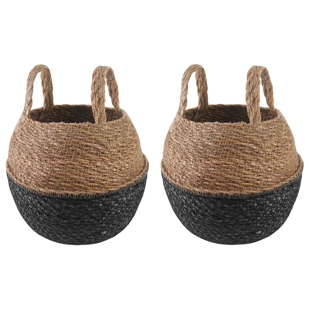 Lot de 2 petits cache-pots herbe marine naturelle pour décoration intérieure noir 22x20cm
