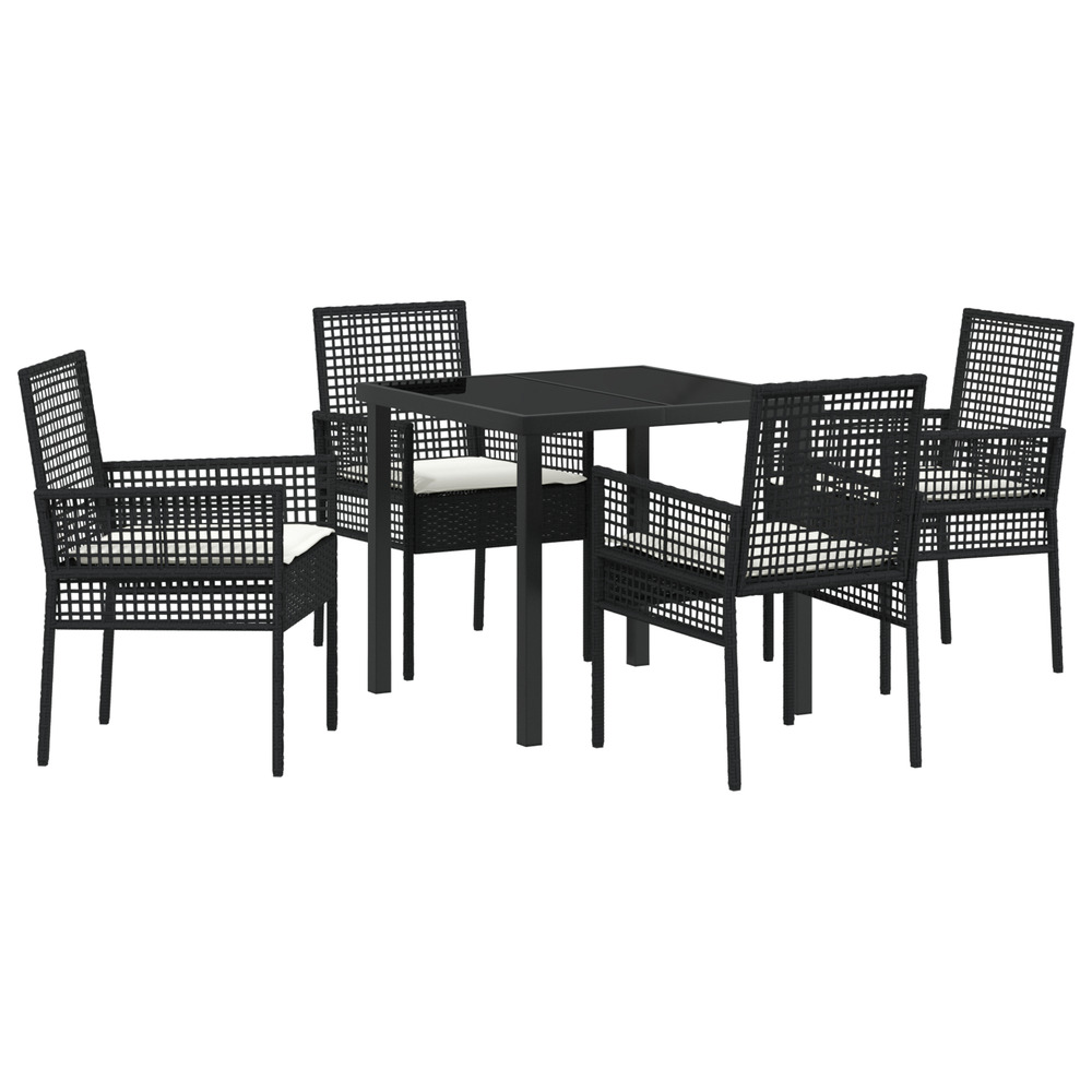 Ensemble de salle à manger de jardin 5 pièces avec coussins en rattan poly noir