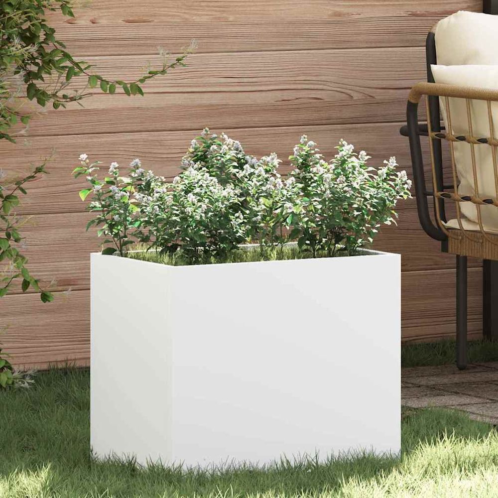 Jardinière rectangulaire acier industriel pour balcon blanc 50x32x40 cm