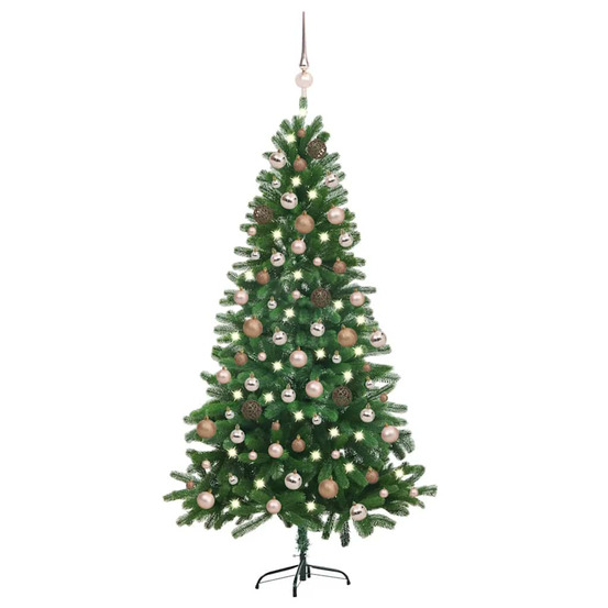 Arbre de noël artificiel pré-éclairé et boules 150 cm vert