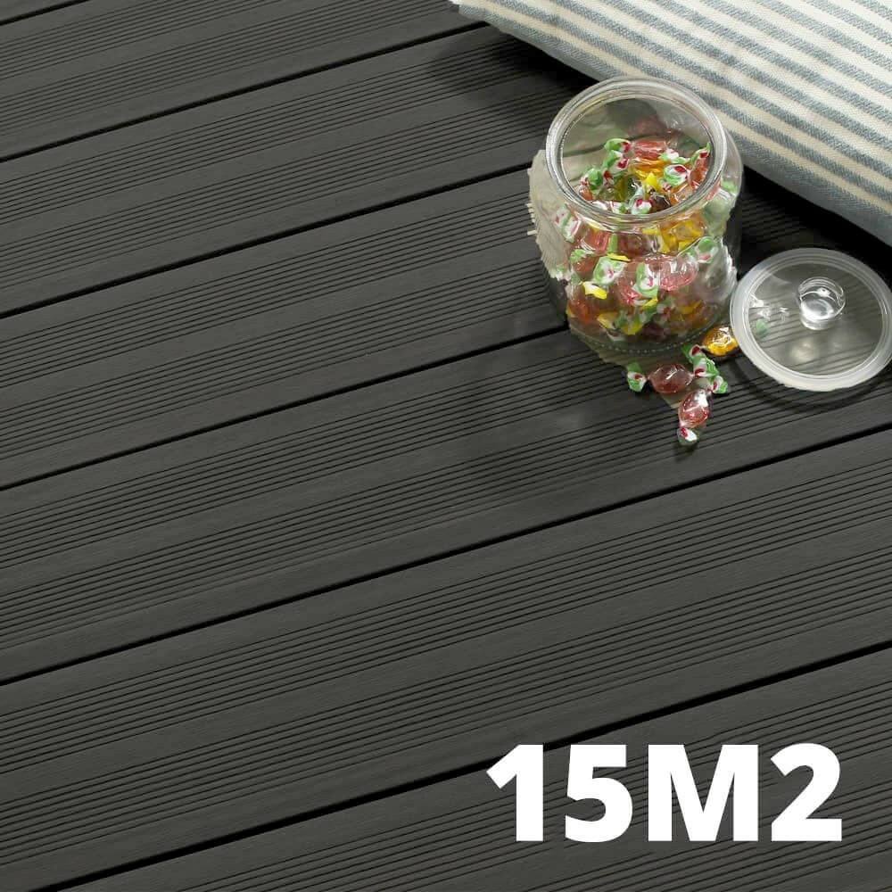 Kit terrasse atlanta 15m² - 46 lames de terrasse (220 x 14.5 x 2.25 cm) - anthracite - garantie 15 ans - fixation par clips