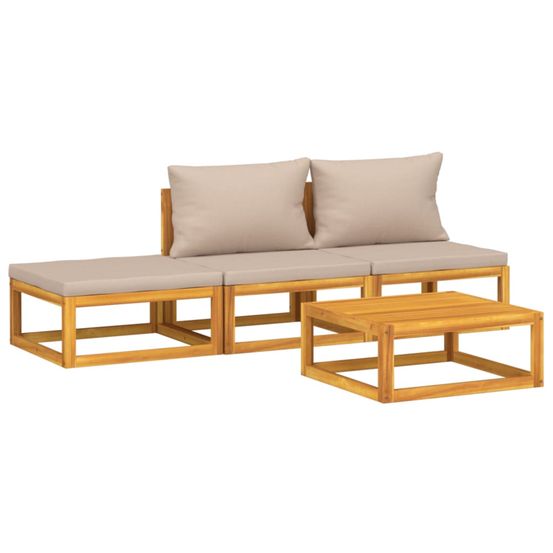 Salon de jardin meuble d'extérieur ensemble de mobilier 4 pièces avec coussins taupe bois massif