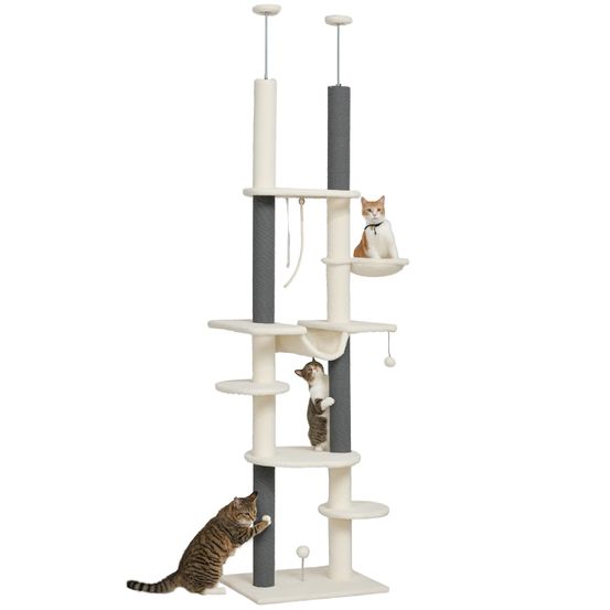 Arbre à chat sol plafond bois chats sauts repos 60x44x255cm blanc