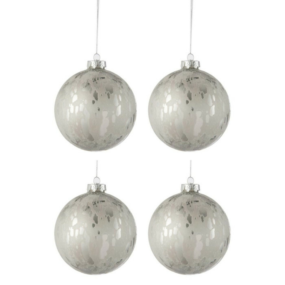 Lot de 4 boules de noël brillant 10cm argent
