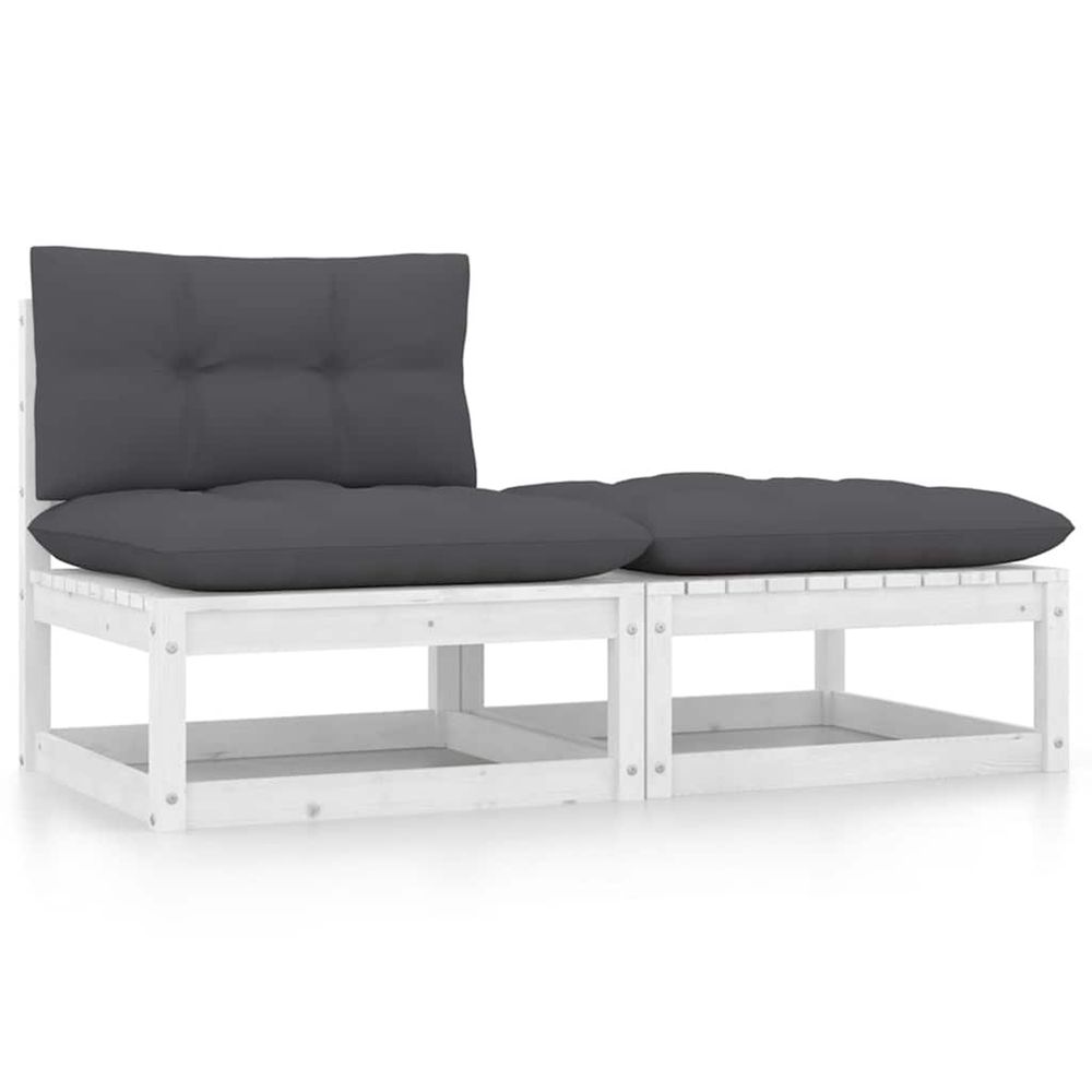 Salon de jardin 2 pcs avec coussins blanc bois de pin massif
