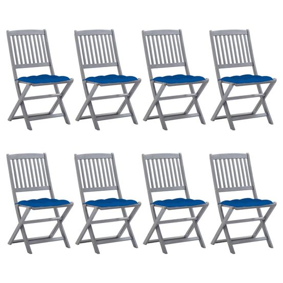 Chaises pliantes 8 pièces avec coussins en bois d'acacia massif