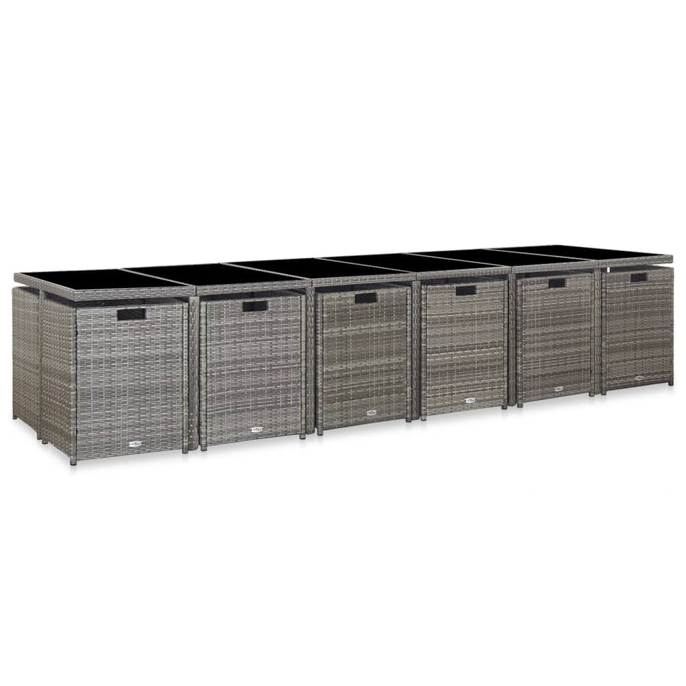 Ensemble de salle à manger d'extérieur et coussins 17 pcs gris