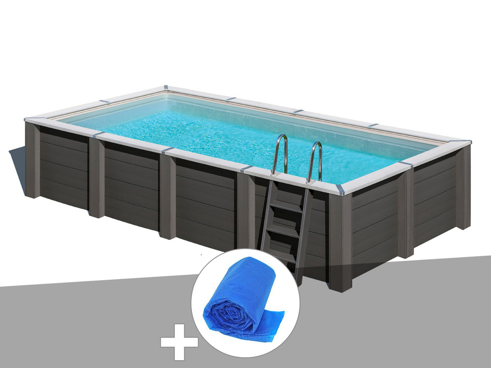 Kit piscine composite avant-garde carrée 5,95 x 3,15 x 1,26 m + bâche à bulles