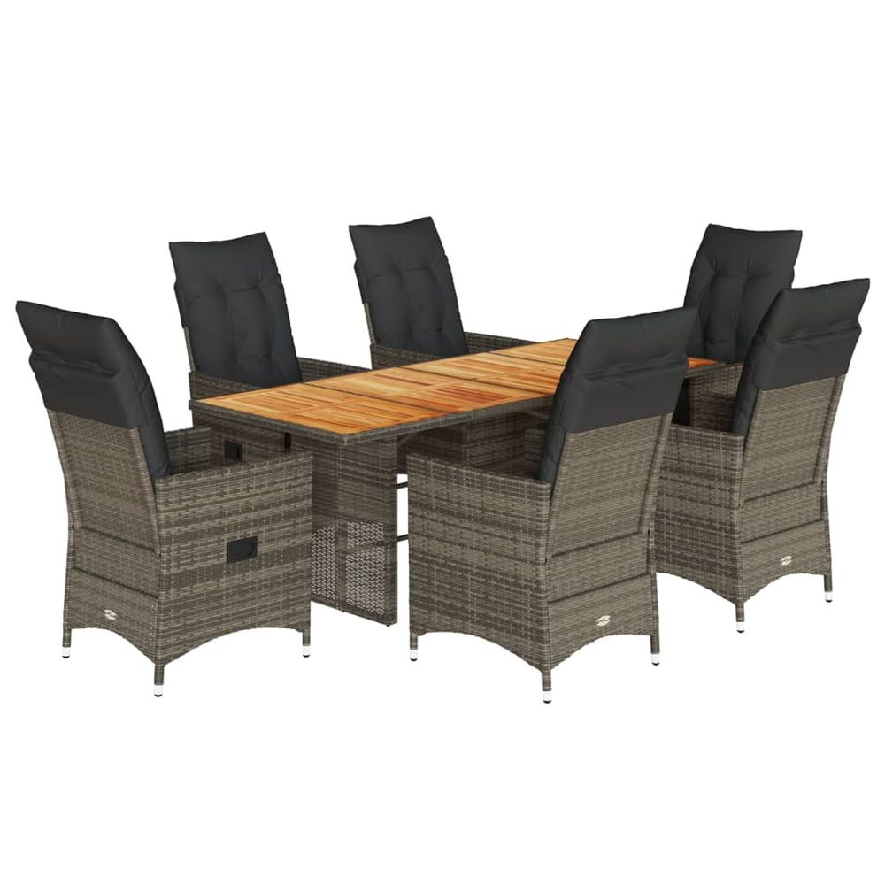 Ensemble à manger de jardin et coussins 7 pcs gris rotin