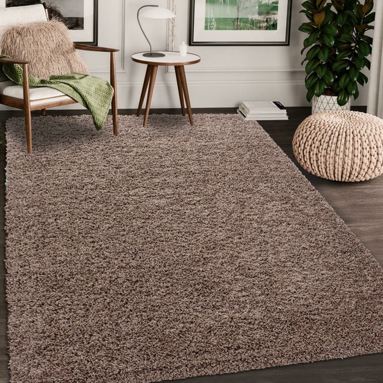 Tapis poils longs shaggy 200x290 rectangle tissé mocca motif uni uni l