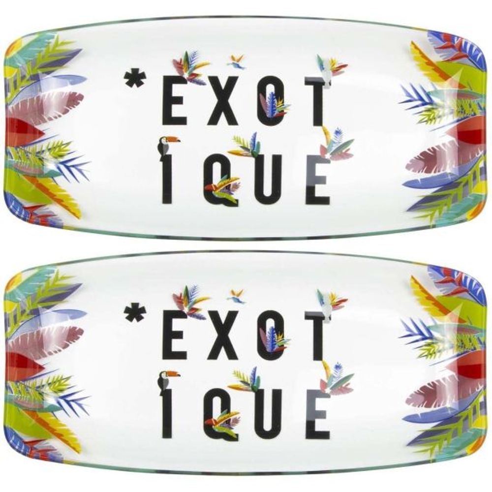 Plat en verre déco exotique 19 cm (lot de 2)